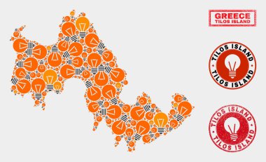 Aydınlatma Lambası Kolaj Tilos Adası Haritası ve Sıkıntı Pul Mühürler