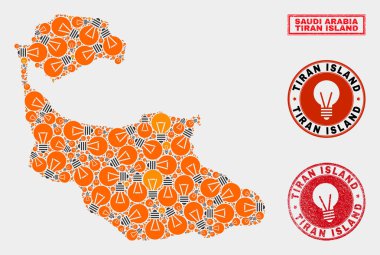 Elektrikli Lamba Mozaik Tiran Adası Haritası ve Kauçuk Pullar