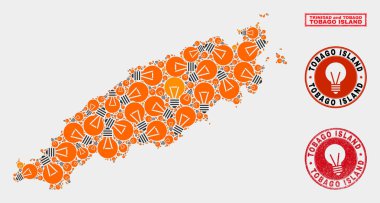 Enerji Lambası Mozaik Tobago Adası Haritası ve Grunge Damga Mühürler