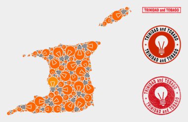 Enerji Ampul Mozaik Trinidad ve Tobago Harita ve Dokulu Damga Mühürler