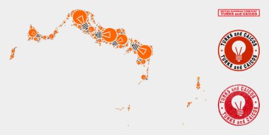 Elektrik Ampul Kolaj Türkler ve Caicos Adaları Haritası ve Çizik Seals