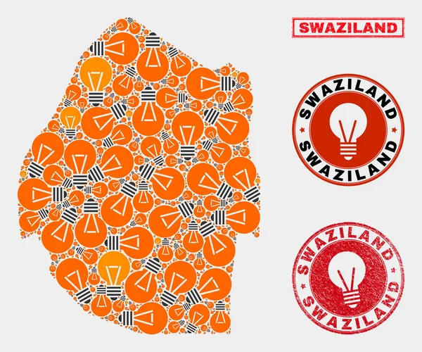 Aydınlatma Ampul Kolaj Svaziland Haritası ve Sıkıntı Pullar