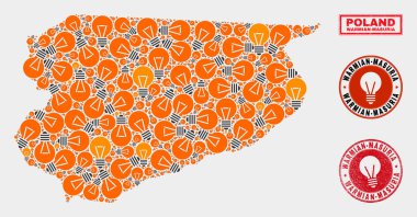 Ampul Mozaik Warmian-Masurian Voyvodaship Harita ve Grunge Pullar