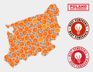 Enerji Lambası Mozaik Batı Pomeranya Voyvodship Haritası ve Çizik Seals