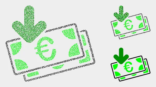 Pixel Vector Euro Billetes Iconos de ingresos — Vector de stock