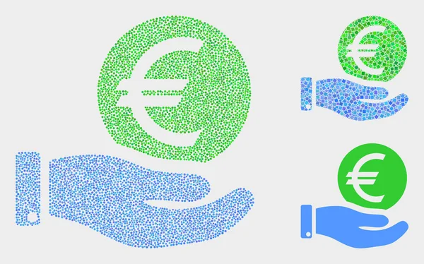 Pixel Vector mano oferta euro monedas iconos — Vector de stock