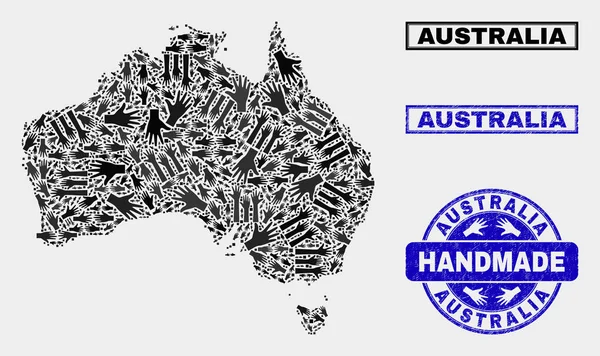 Композиція ручної роботи Австралії карта та штампу лиха — стоковий вектор