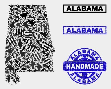 Alabama Devlet Haritası ve Grunge Damgası El Yapımı Kompozisyon