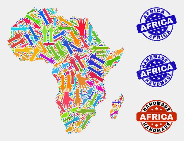 アフリカ地図の手組成とテクスチャードハンドメイドスタンプ — ストックベクタ