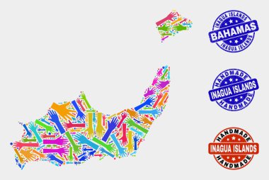 Inagua Adaları Haritası ve Çizik El Yapımı Pullar El Kompozisyonu
