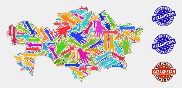 stock vector Hand Composition of Kazakhstan Map and Distress Handmade Stamps