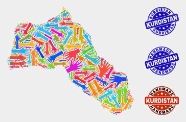 Kürdistan Haritası ve Dokulu El Yapımı Mühürlerin El Kolajı