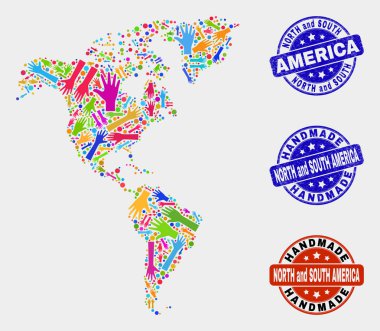 Güney ve Kuzey Amerika Haritası ve Sıkıntı El Yapımı Mühürler El Kompozisyonu