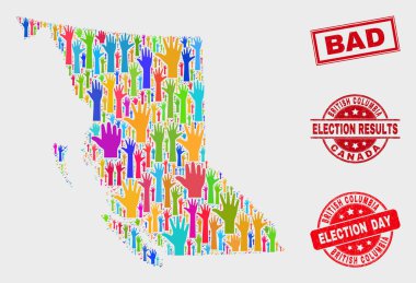 Seçim British Columbia Haritası ve Çizik Bad Stamp Seal Kolaj