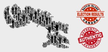 Seçim Baffin Adası Haritası ve Grunge Otantik Mühür Kolaj