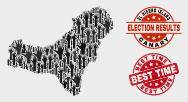 Seçim El Hierro Adası Haritası ve Distress En İyi Zaman Filigran Kolaj