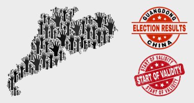 Anket Guangdong İl Haritası ve Geçerlilik Filigran Çizik Başlangıç Kolaj