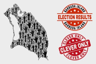 Seçim Barbuda Adası Haritası ve Grunge Clever Only Seal Kompozisyon