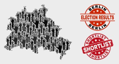 Seçim Berlin Şehir Haritası ve Grunge Kısa Liste Damga Mührü Kompozisyon