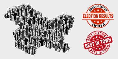 Oy Jammu ve Keşmir Devlet Haritası kompozisyon ve Town Stamp En Çizilen