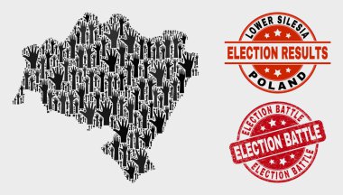 Seçim Aşağı Silezya İl Haritası ve Sıkıntı Seçim Savaşı Filigran Kompozisyon