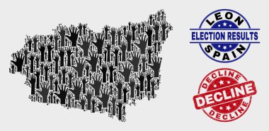 Oy Leon İl Haritası ve Çizik Düşüş Damga Mühür Kolaj