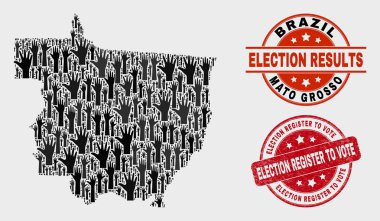 Oy Mato Grosso Devlet Haritası ve Oy Damgası Için Çizilmiş Seçim Kayıt Kolaj