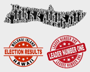 Oylama Molokai Adası Haritası ve Çizik Lideri Number One Filigran Kolaj