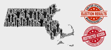 Seçim Massachusetts Eyalet Haritası ve Çizik Sınırlı Erişim Filigran Kolaj