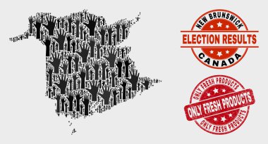 Oylama New Brunswick İl Haritası kompozisyon ve Çizik Sadece Taze Ürünler Seal