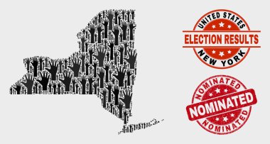 Oylama New York Eyalet Haritası ve Distress Nominated Seal Kompozisyon