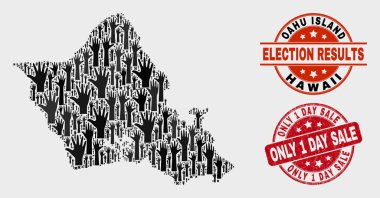 Seçim Oahu Adası Haritası Kompozisyon ve Çizik Sadece 1 Gün Satış Damga Mühür