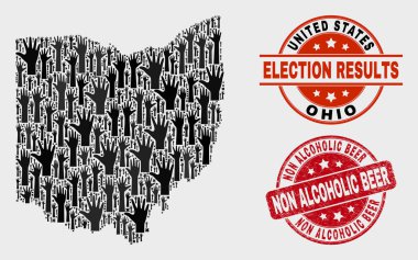 Anket Ohio Eyalet Haritası ve Çizik Non Alkollü Bira Pul Mühür Kolaj
