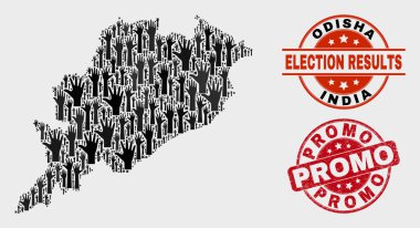 Seçim Odisha Devlet Haritası ve Distress Promo Seal Kompozisyon