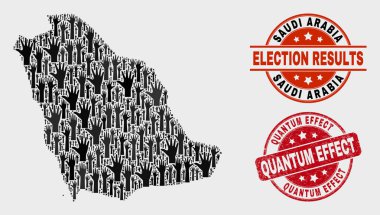 Seçim Suudi Arabistan Haritası ve Distress Quantum Effect Stamp Seal Kolaj