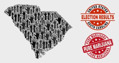 Kompozisyon Oy Güney Carolina Devlet Haritası ve Grunge Saf Esrar Damga Mühür