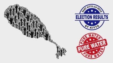 Seçim St Kitts Ada Haritası ve Grunge Saf Su Filigran Kompozisyon