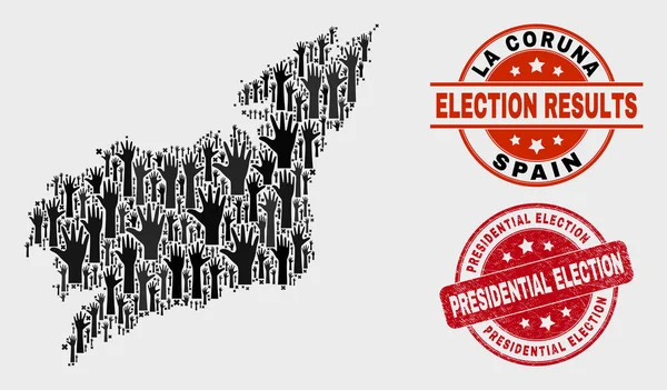 Collage of Election La Coruna Province Mappa e angoscia Sigillo elettorale presidenziale — Vettoriale Stock