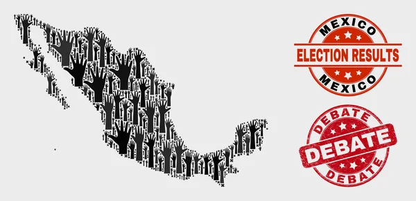 Composición de Votación México Mapa y Grunge Debate Marca de agua — Vector de stock
