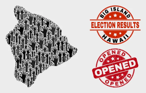 Anket Hawaii Big Island Haritası ve Sıkıntı Kompozisyon Damga Açıldı