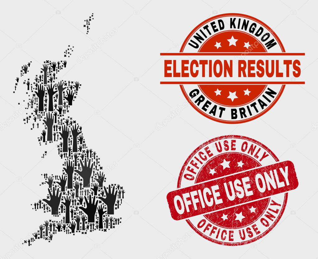 Collage of Electoral Great Britain Map and Distress Office Use Only Watermark