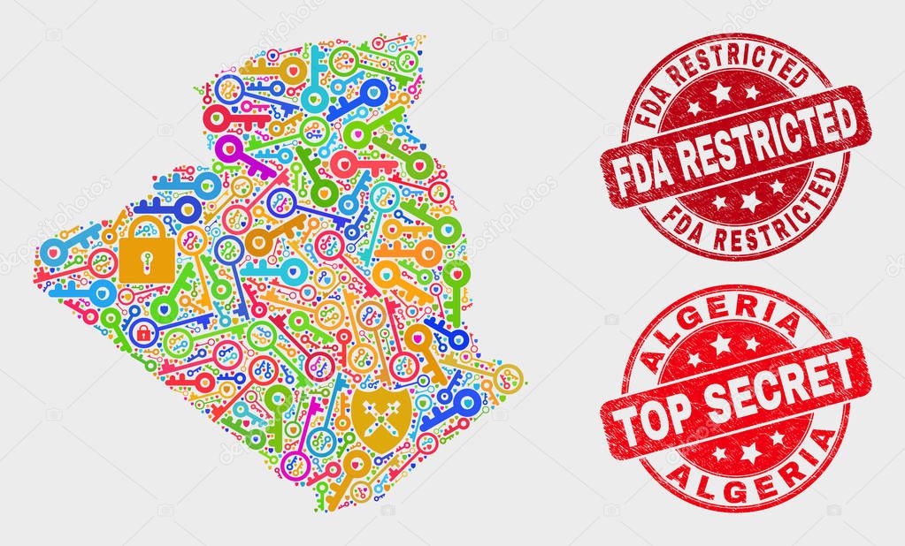 Collage of Key Algeria Map and Distress FDA Restricted Seal