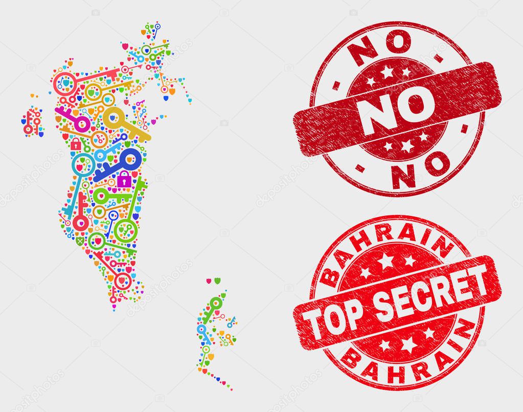 Passkey Bahrain Map And Stamps Red Round Top Secret And No Grunge Stamps Bright Bahrain Map Mosaic Of Different Safety Symbols Vector Combination For Guard Purposes Premium Vector In Adobe Illustrator