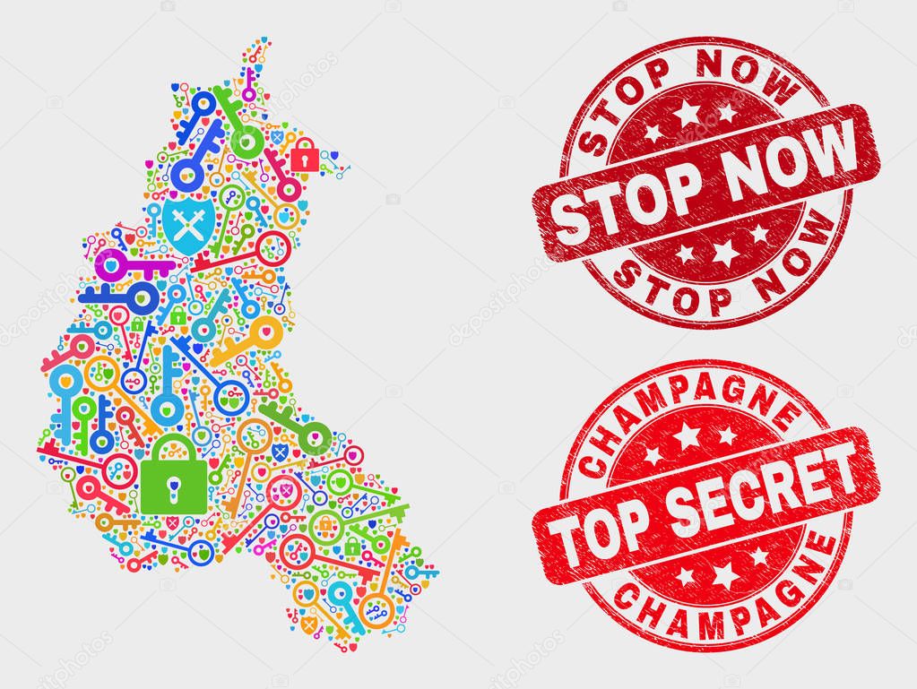 Composition of Privacy Champagne Province Map and Grunge Stop Now Watermark