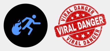 Vektör Kişi Yangın Simgesi ve Çizik Viral Tehlike Damga kaçan