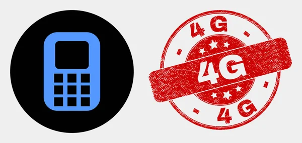 벡터 핸드폰 아이콘 및 고민 4g 스탬프 씰 — 스톡 벡터