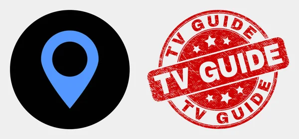 Vektor Map Marker Icon und Grunge tv Guide Stempel Siegel — Stockvektor