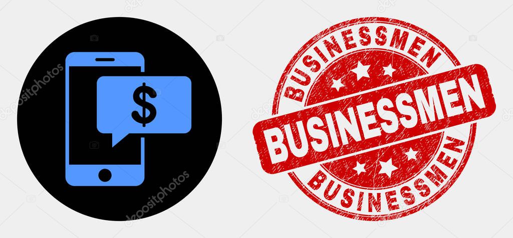 Vector Smartphone Bank Message Icon and Scratched Businessmen Watermark