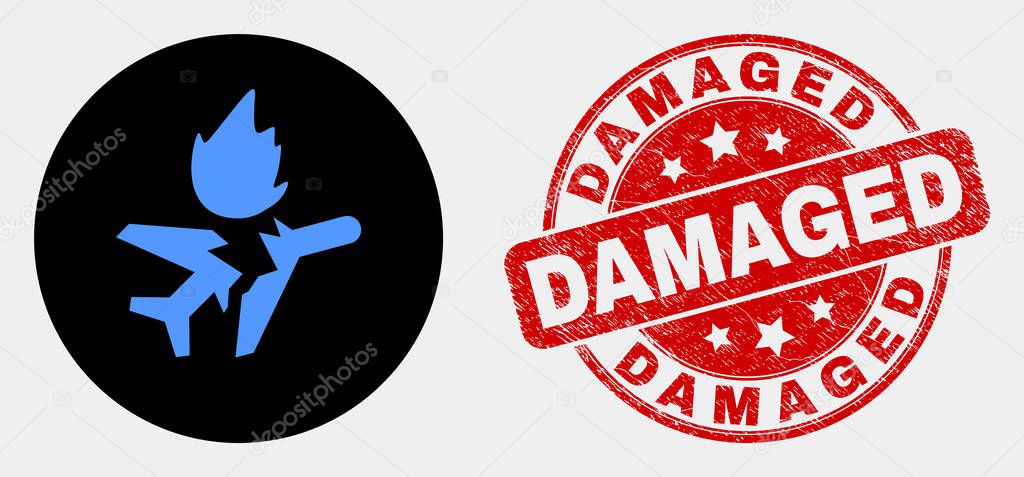 Vector Airplane Crash Icon and Distress Damaged Watermark