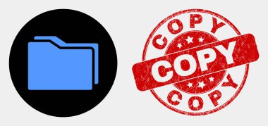 Vektör Klasörleri Simgesi ve Çizilmiş Kopya Damgası